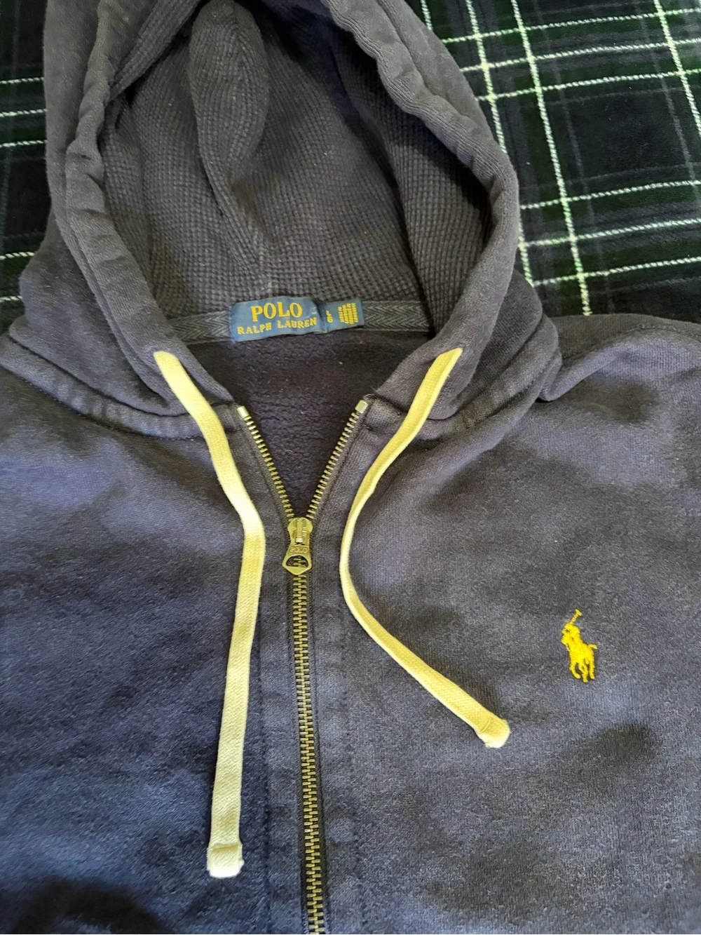 Men’s POLO Ralph Lauren navy blue zip up hoodie. Size L.